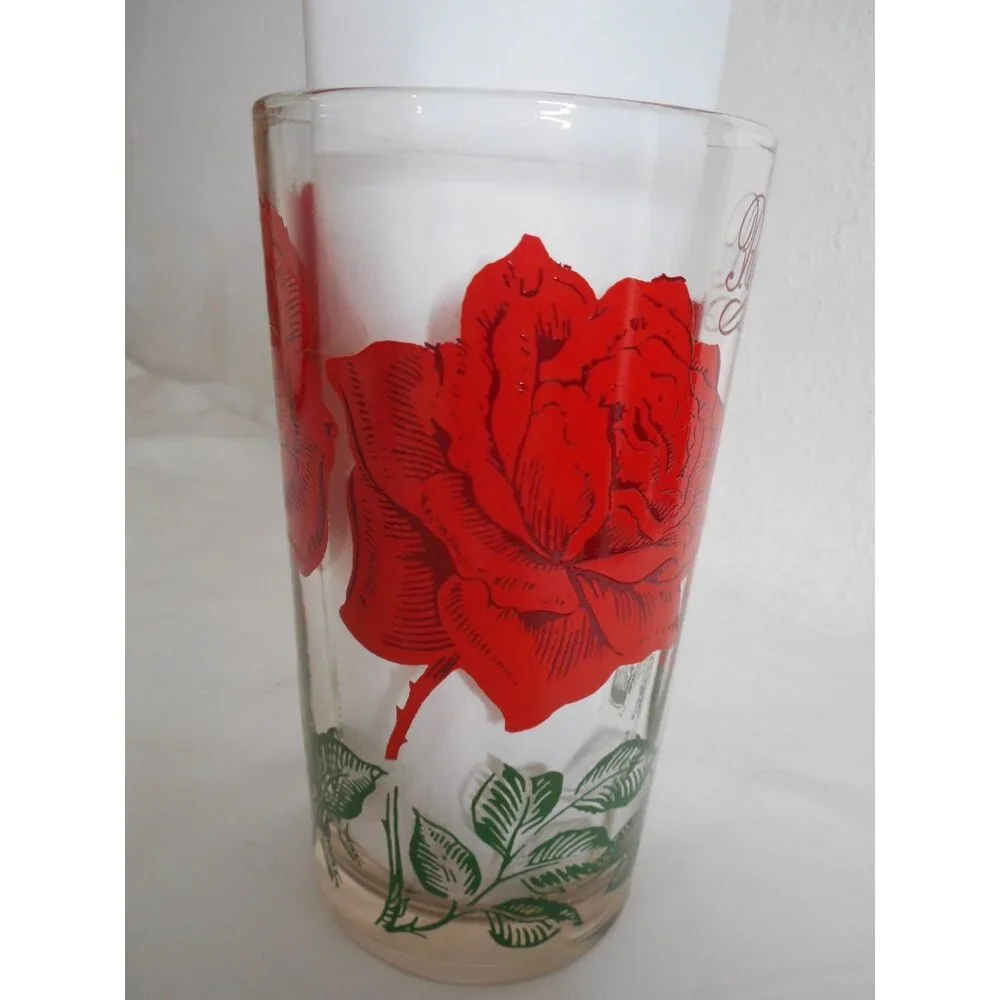 MCM Boscul Peanut Butter Drinking Juice Glass Tumbler Red Rose Estate find 5" - Picture 3 of 4
